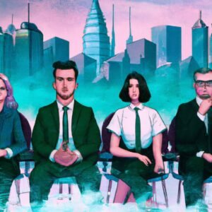 Business people with cityscape