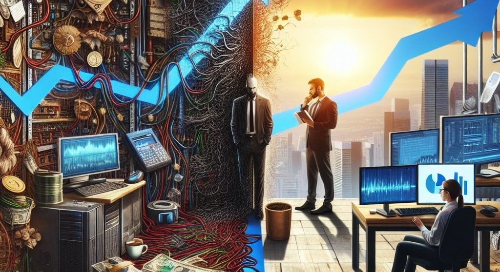 IT professionals providing managed IT support services for accounting firms, featuring secure servers and accountants using cloud-based software in a modern office.